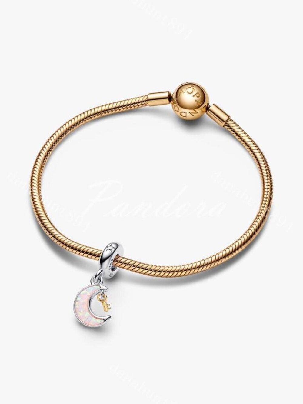 Pandora Two-tone Key & Moon Dangle Charm - Picture 5 of 5